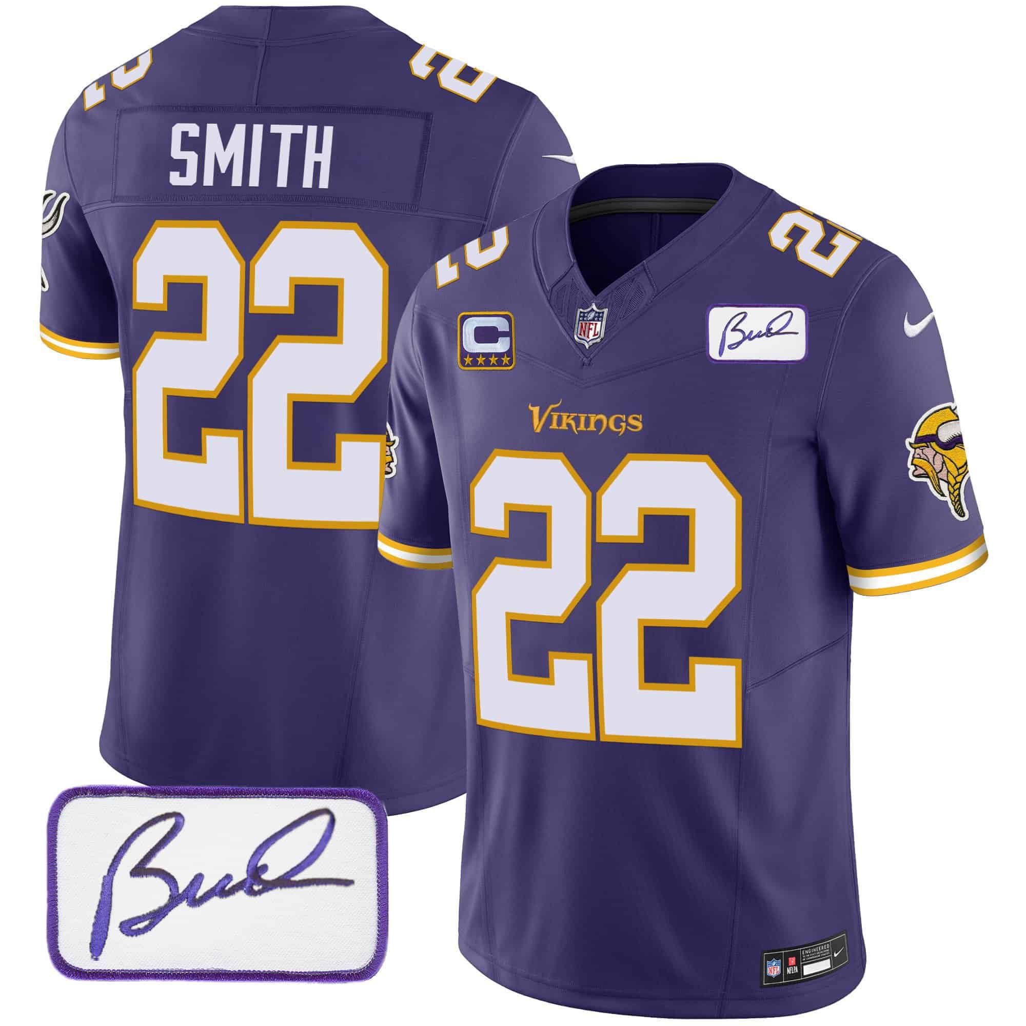 Men Minnesota Vikings #22 Smith Purple 2024 Nike Bud Grant Patch Classic Limited NFL Jersey style 5->indianapolis colts->NFL Jersey